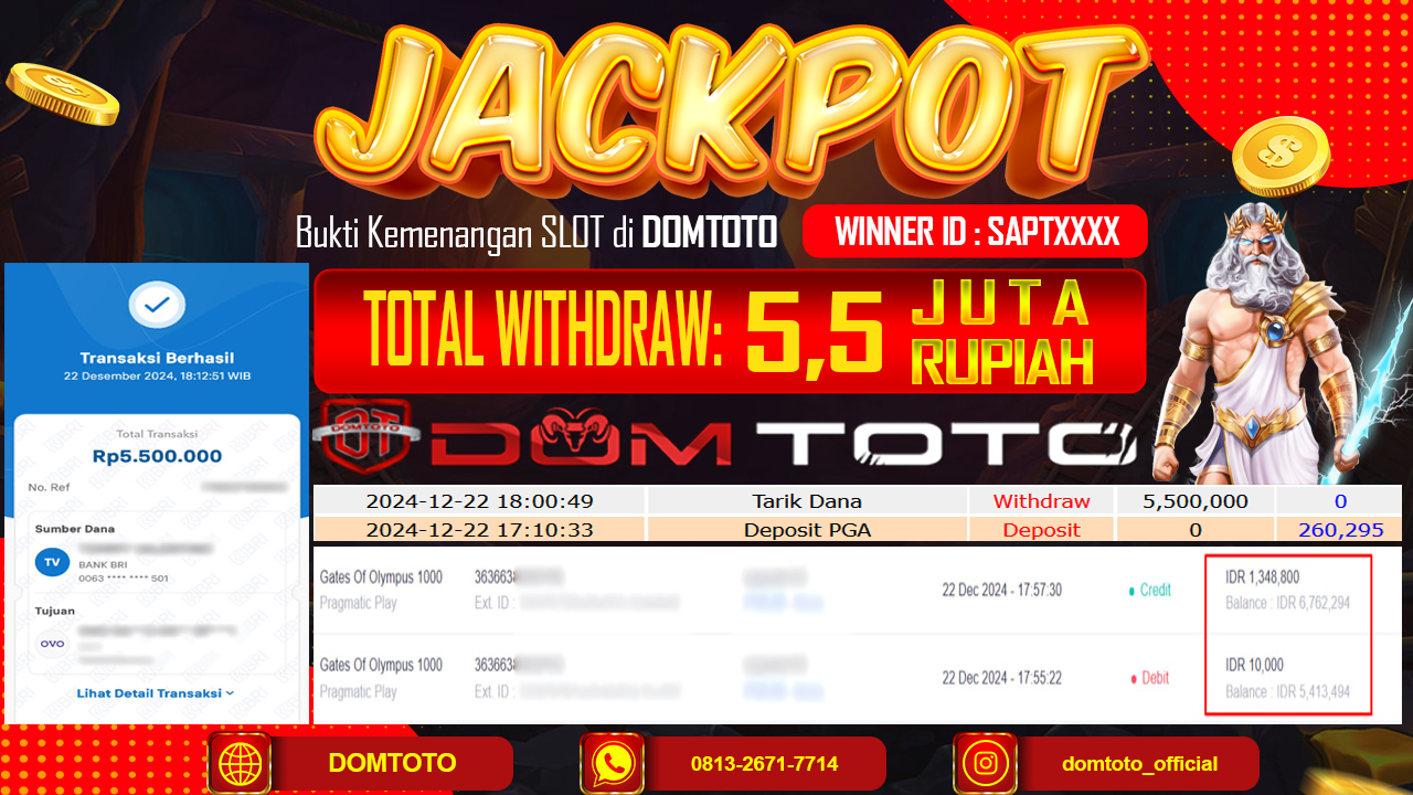 JACKPOT SLOT GATES OF OLYMPUS 1000 22 DESEMBER 2024